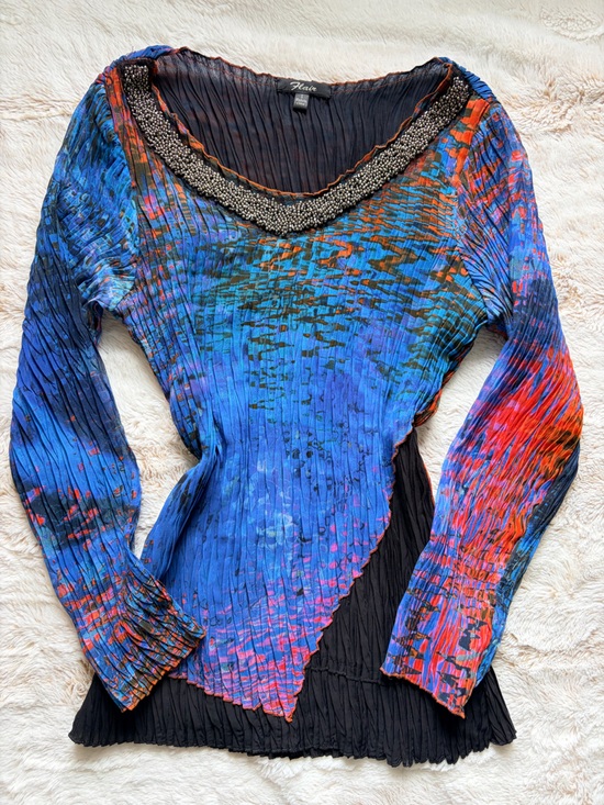 Vintage Tops - 🖤💙 Vintage Y2K Beaded Mesh Top | Fairy Grunge Boho Indie Sleaze Artsy Euro 🖤💙